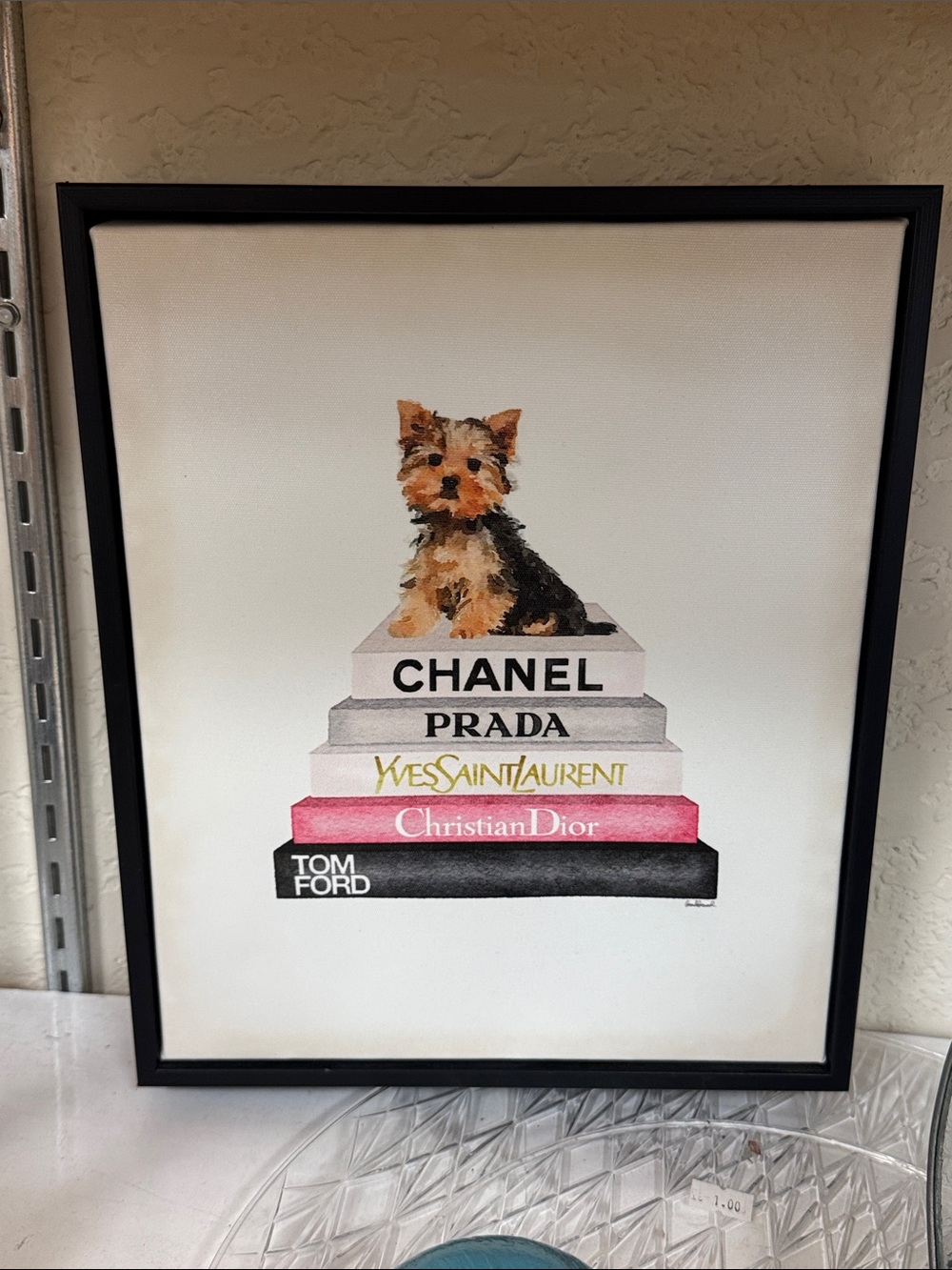 CHANEL Fashion Stack Print with Yorkie in Black, White, Pink